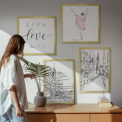 Wanddeko-Set stilvolle Grafik mit Ballerina-Architektur
