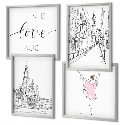Wanddeko-Set stilvolle Grafik mit Ballerina-Architektur