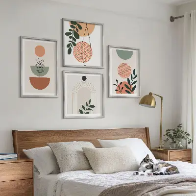Wanddeko-Set mit modernen Pflanzenmotiven