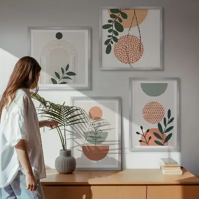 Wanddeko-Set mit modernen Pflanzenmotiven