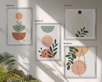 Wanddeko-Set mit modernen Pflanzenmotiven