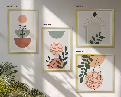 Wanddeko-Set mit modernen Pflanzenmotiven