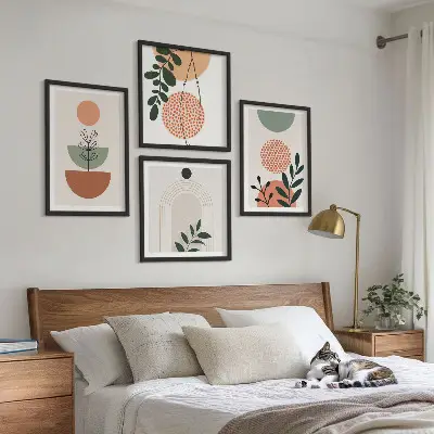 Wanddeko-Set mit modernen Pflanzenmotiven