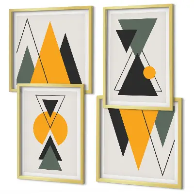 Abstrakte geometrische Formen als mehrteiliges Wandbild mit Rahmen