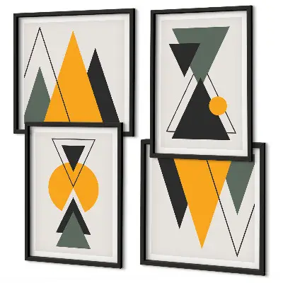 Abstrakte geometrische Formen als mehrteiliges Wandbild mit Rahmen