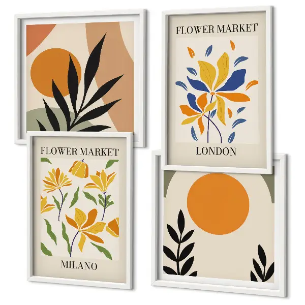 Wanddeko-Set Blumenposter mit Motiven aus Paris und Mailand