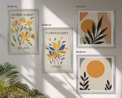 Wanddeko-Set Blumenposter mit Motiven aus Paris und Mailand