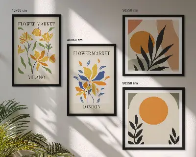 Wanddeko-Set Blumenposter mit Motiven aus Paris und Mailand