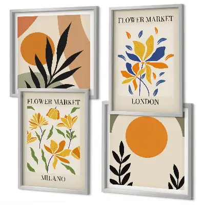 Wanddeko-Set Blumenposter mit Motiven aus Paris und Mailand