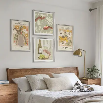 Blumenmuster aus europäischen Städten als gerahmtes Polyptychon