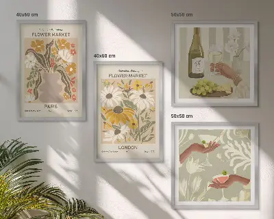 Blumenmuster aus europäischen Städten als gerahmtes Polyptychon