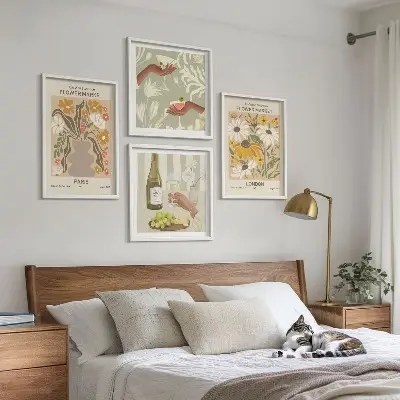 Blumenmuster aus europäischen Städten als gerahmtes Polyptychon