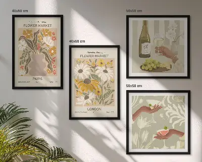Blumenmuster aus europäischen Städten als gerahmtes Polyptychon