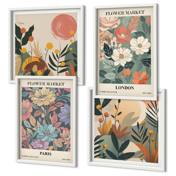 Wanddeko-set Blumenposter Paris London