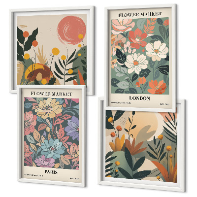 Wanddeko-set Blumenposter Paris London