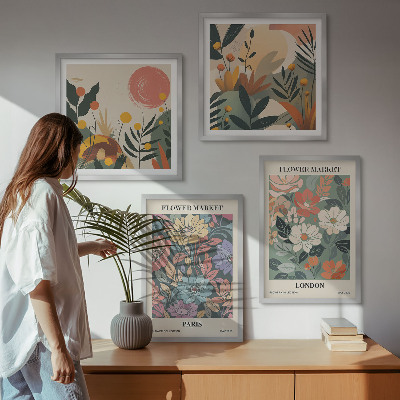 Wanddeko-set Blumenposter Paris London