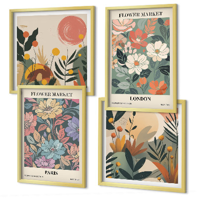 Wanddeko-set Blumenposter Paris London