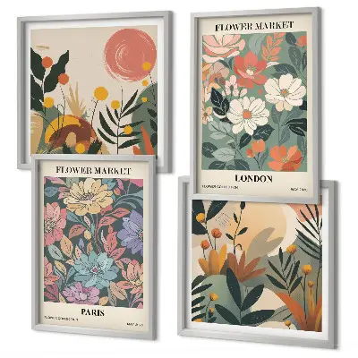 Wanddeko-Set mit Blumenmotiven aus Paris und London