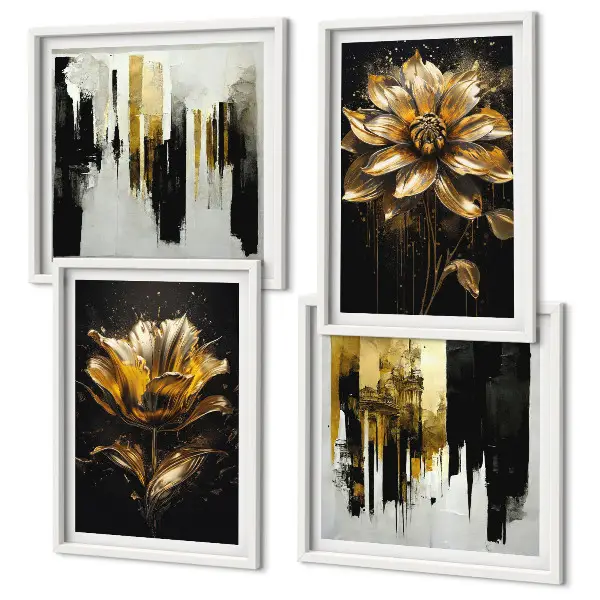 Stilvolle moderne Blumen als gerahmtes Polyptychon