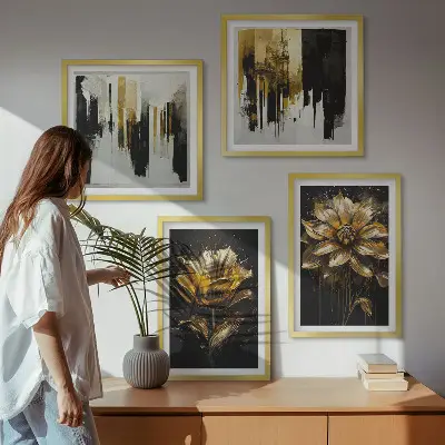 Stilvolle moderne Blumen als gerahmtes Polyptychon