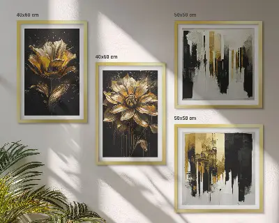 Stilvolle moderne Blumen als gerahmtes Polyptychon