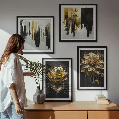 Stilvolle moderne Blumen als gerahmtes Polyptychon