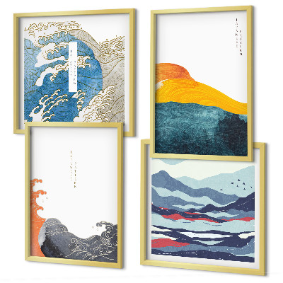 Wanddeko-set Wellen – Japanische Kunstgrafik