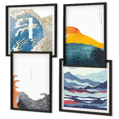 Wanddeko-set Wellen – Japanische Kunstgrafik