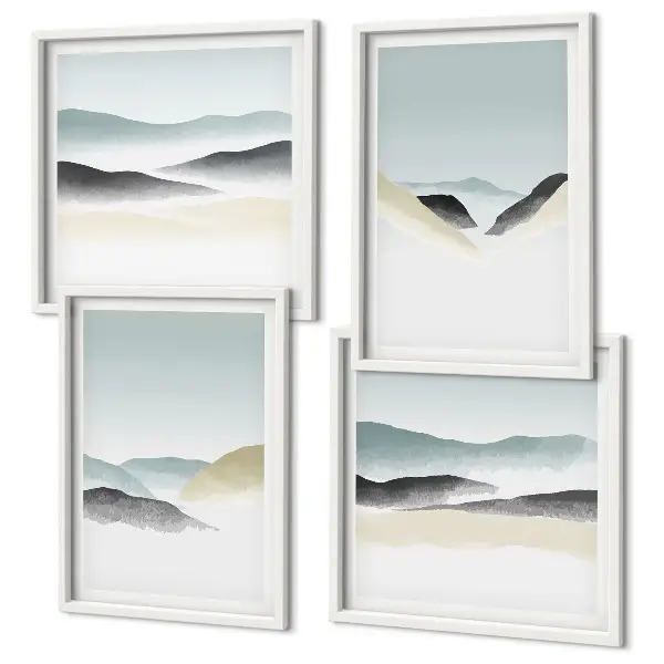 Polyptychon mit Rahmen berge in minimalistischen Pastellfarben