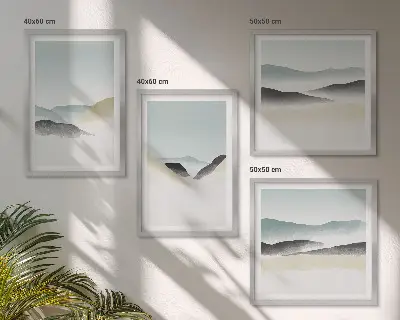 Polyptychon mit Rahmen berge in minimalistischen Pastellfarben