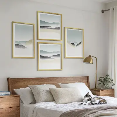 Polyptychon mit Rahmen berge in minimalistischen Pastellfarben