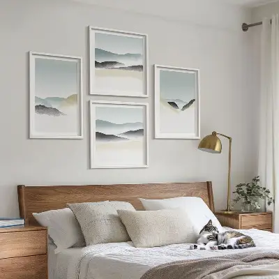 Polyptychon mit Rahmen berge in minimalistischen Pastellfarben