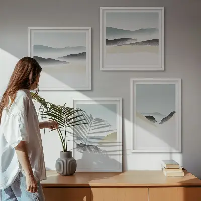 Polyptychon mit Rahmen berge in minimalistischen Pastellfarben