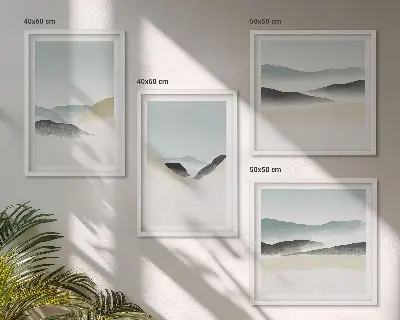 Polyptychon mit Rahmen berge in minimalistischen Pastellfarben
