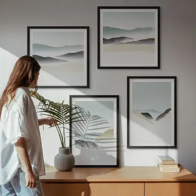 Polyptychon mit Rahmen berge in minimalistischen Pastellfarben