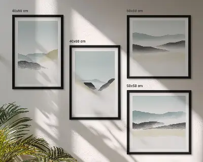 Polyptychon mit Rahmen berge in minimalistischen Pastellfarben