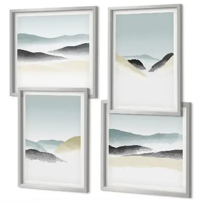 Polyptychon mit Rahmen berge in minimalistischen Pastellfarben
