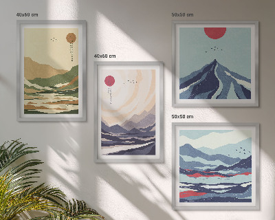 Wanddeko-set Pastellfarbene Berge im Japandi-Stil