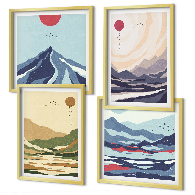 Wanddeko-set Pastellfarbene Berge im Japandi-Stil