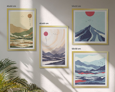 Wanddeko-set Pastellfarbene Berge im Japandi-Stil