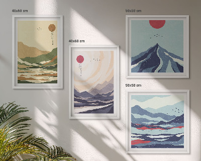 Wanddeko-set Pastellfarbene Berge im Japandi-Stil