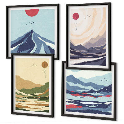 Wanddeko-set Pastellfarbene Berge im Japandi-Stil