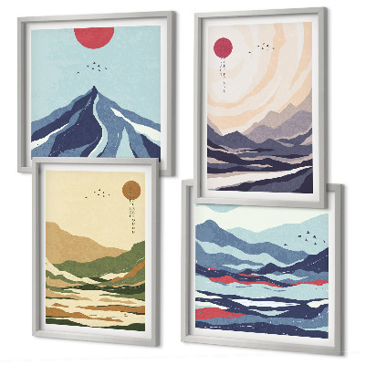 Wanddeko-set Pastellfarbene Berge im Japandi-Stil