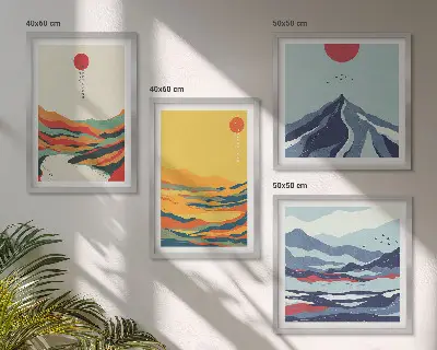 Abstraktes Wandbild Flussberge farbenfrohes Polyptychon mit Rahmen