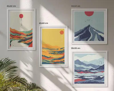 Abstraktes Wandbild Flussberge farbenfrohes Polyptychon mit Rahmen