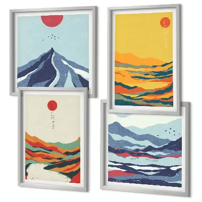 Abstraktes Wandbild Flussberge farbenfrohes Polyptychon mit Rahmen