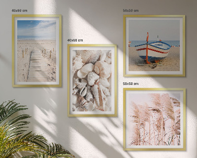 Polyptychon mit rahmen Strand, Boot, Muscheln, Gras, Boho-Stil