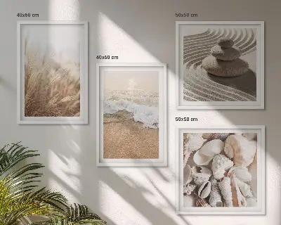 Polyptychon mit Rahmen mit Strandmotiven, Muscheln und Wellen