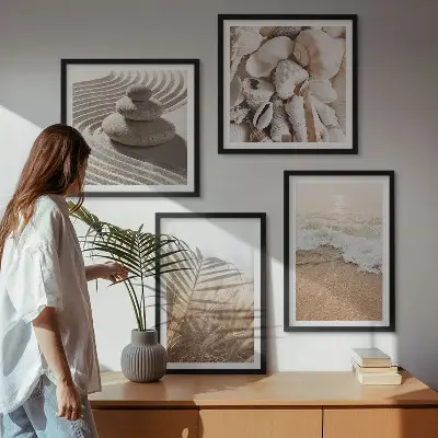 Polyptychon mit Rahmen mit Strandmotiven, Muscheln und Wellen