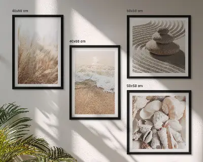 Polyptychon mit Rahmen mit Strandmotiven, Muscheln und Wellen